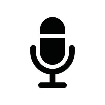 Black microphone icon on white background, simple studio or broadcasting symbol vector