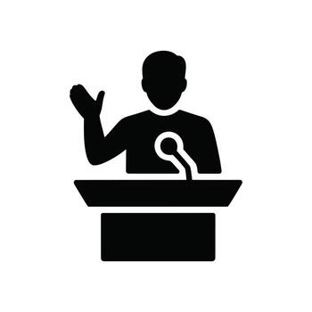 altavoz icono presentación a podio con micrófono en blanco antecedentes vector