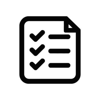 Black checklist icon on white background showing completed tasks and list items vector