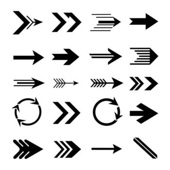 Collection of different black arrows pointing directions and actions vector