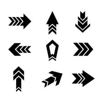 Set of simple geometric arrow shapes pointing different ways vector