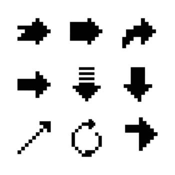 pixelado flecha íconos colección para digital navegación vector