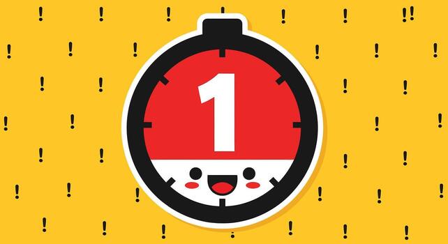 Countdown Timer with Cute Face Exclamation Marks - One Second Remaining vector