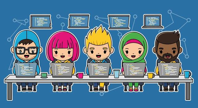 diverso dibujos animados desarrolladores equipo codificación, software Ingenieria vector