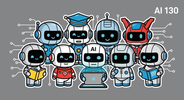 AI Robots Cartoon Team, Artificial Intelligence Concept vector