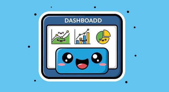 Cute Dashboard Illustration Analytics, Data Visualization, Kawaii Design, Business Charts vector