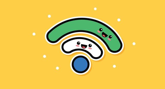 Cute WiFi Icon with Smiling Faces - Wireless Internet Connection vector