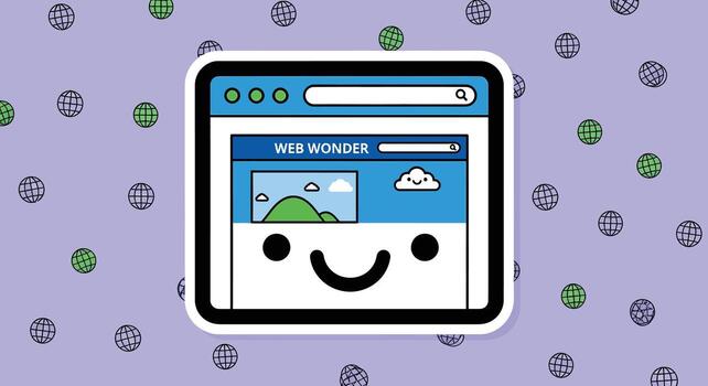 linda web navegador con sonriente rostro, Internet, mundo amplio web, ilustración vector