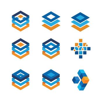 Abstract Geometric Shape and Data Layer logo design set vector