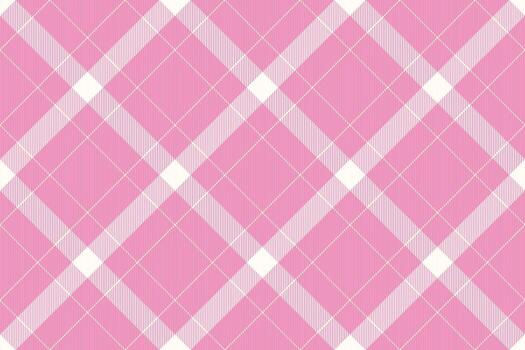 Wear fabric plaid background, internet check tartan. Faded textile texture seamless pattern in pink and snow colors. vector
