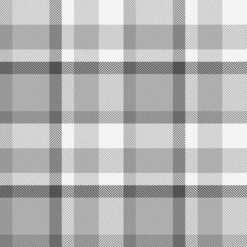 Monochrome plaid pattern with herringbone detail. Versatile graphic for backgrounds, textiles, or design elements. Classic style, grayscale, repeatable. vector