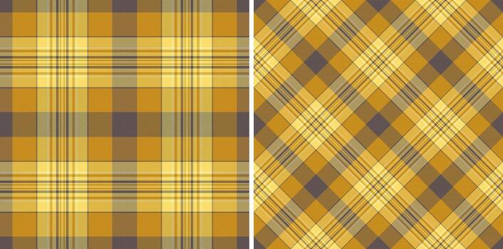 Seamless plaid pattern, straight and diagonal. Mustard, yellow, gray hues create a warm, comforting texture. Ideal for textile design, backgrounds, and crafts. vector