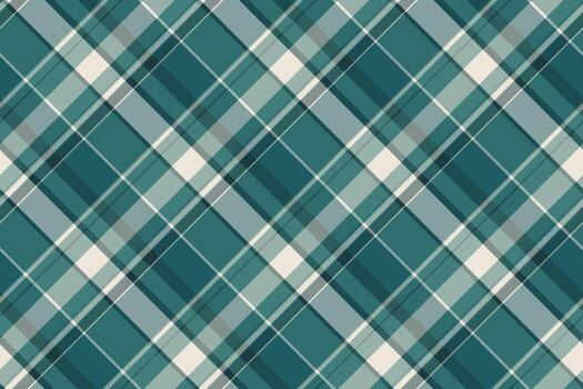 Elegant plaid pattern. Teal, grey, and beige intersecting lines create a visually appealing, classic textile design. Ideal for backgrounds, fabrics, digital art. vector