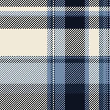 Detailed plaid pattern in cool blues, black, and neutral tones. Classic textile design for backgrounds, apparel, or adding a rustic, traditional touch. vector