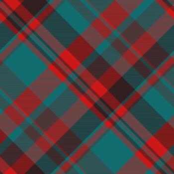 Classic tartan plaid pattern. Seamless abstract texture with interwoven stripes in teal, red, and brown. Use for backgrounds, textiles, or designs needing a traditional feel. vector