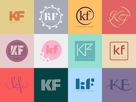 KF logo template. Letter k and f logotype. Set different classic serif lettering and modern bold text with design elements. Initial font typography. vector