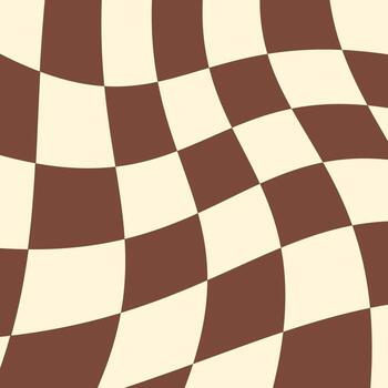 Seamless abstract background with wavy distorted checkerboard pattern in brown and white. vector