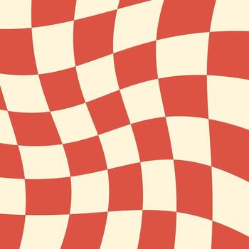 Seamless abstract background with wavy distorted checkerboard pattern in red and white. vector