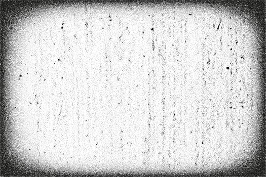 Black round vignette gradient background with old film texture. Stipple transparent overlay with scratches and noise. Grainy texture vector