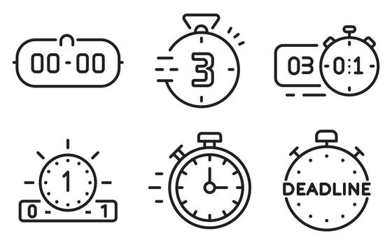 Timer Icon Set Outline and Minimal Clock Symbols for Time Management, Countdown, and Schedule Design vector