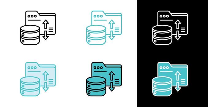 Database and folder icon for data upload and backup in line and fill style vector