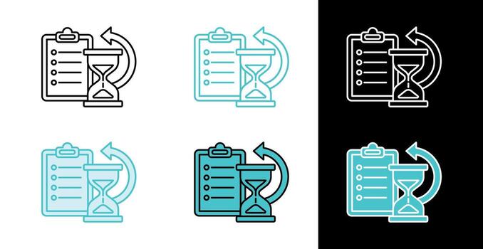 Hourglass and checklist icon for project time management in line and fill style vector