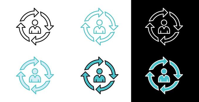 Person surrounded by arrows icon for customer relationship management in line and fill style vector