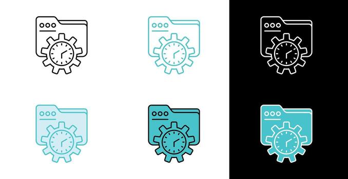 Folder with settings and timer icon for task configuration in line and fill style vector
