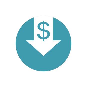 A decrease in cost or a reduction in price icon used to represent concepts such as cost reduction, price drop or financial loss. vector