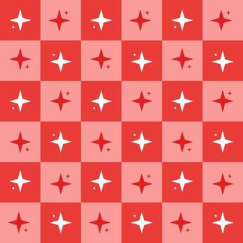 sin costura modelo con cuatro puntiagudo estrellas en un a cuadros antecedentes de rojo y rosado cuadrícula. vector