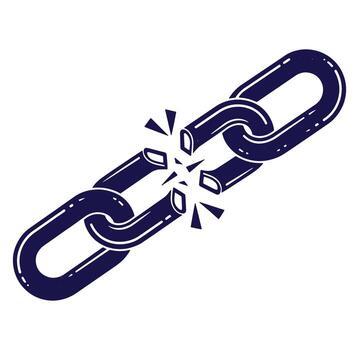 Broken chain illustration representing freedom weakness separation and breaking of ties vector
