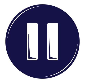 Simple pause symbol in a dark blue circle icon used for multimedia control vector