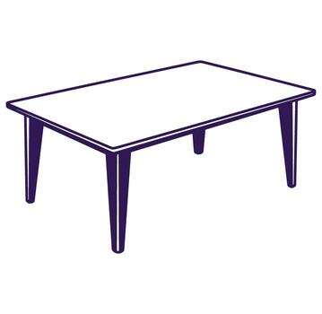 ilustración de un moderno rectangular mesa con púrpura contornos y blanco superficie en blanco antecedentes vector