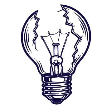 Broken lightbulb illustration representing a concept of failure or a lack of new ideas vector