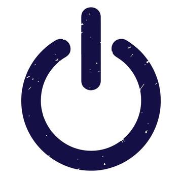 Navy blue power button icon with a grunge texture effect on a white background. vector