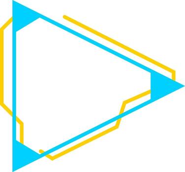 Abstract geometric play button with cyan and yellow lines vector
