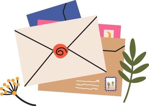Letters and envelopes communicating mail correspondence message vector