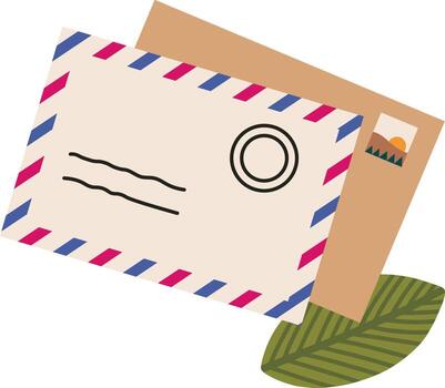 Mail envelopes with postmark and leaf communicating correspondence vector