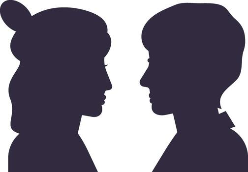 Couple silhouettes facing creating connection and relationship concept vector