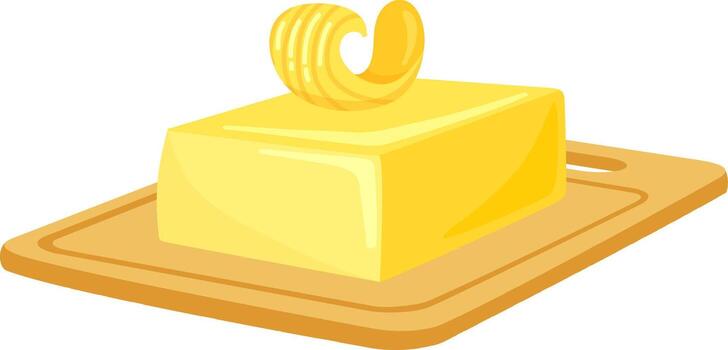 Butter block with curl on cutting board vector