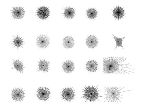 Collection of Black Spiderweb Icons in Various Shapes and Designs for Halloween and Decorative Use on White Background vector