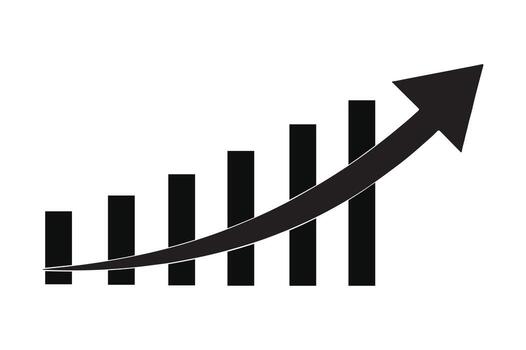 negro flecha señalando hacia arriba terminado un serie de creciente bar gráficos vector