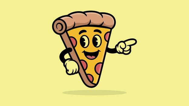 Cartoon Pizza Slice Character Pointing Finger with Happy Expression vector