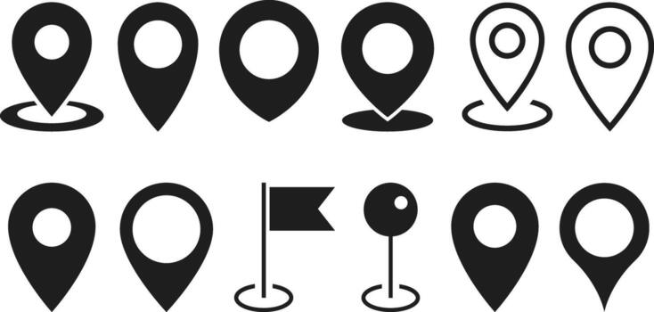 Location pins multiple styles set. Map pin icon. location pin place marker. Location icon. Map marker pointer icon set. GPS icon vector