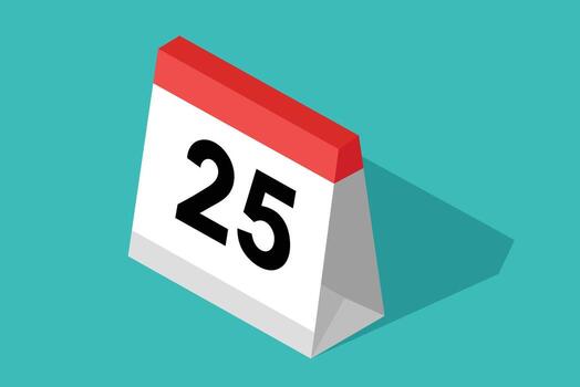 Isometric desk calendar with number 25 and red top twenty five vector