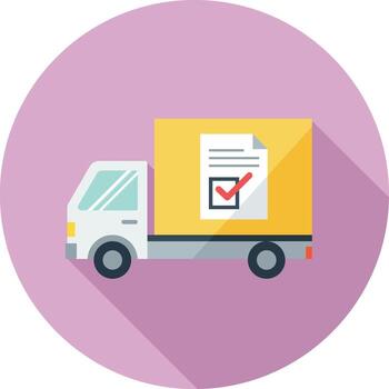 plano diseño entrega camión con Lista de Verificación y rojo marca de verificación vehículo transporte vector