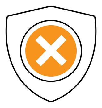Orange circle with white cross inside a shield outline protection security vector
