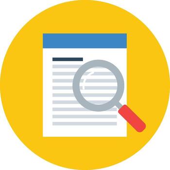 Magnifying glass over document with blue header and red handle paper search vector