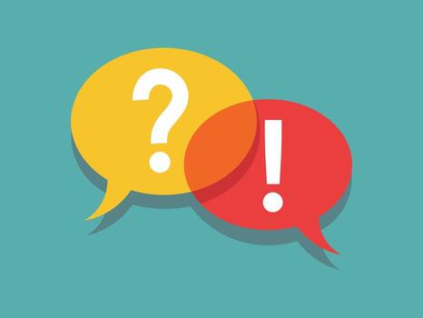 Yellow speech bubble with question mark and red speech bubble with exclamation mark communication vector