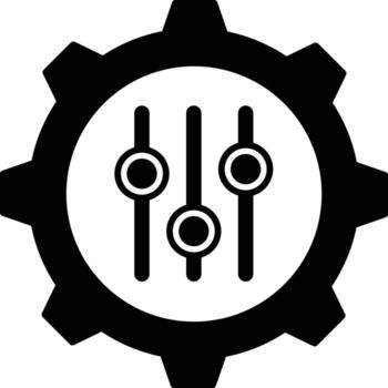 negro engranaje icono con Tres deslizadores y circular control S rueda dentada ajustes vector